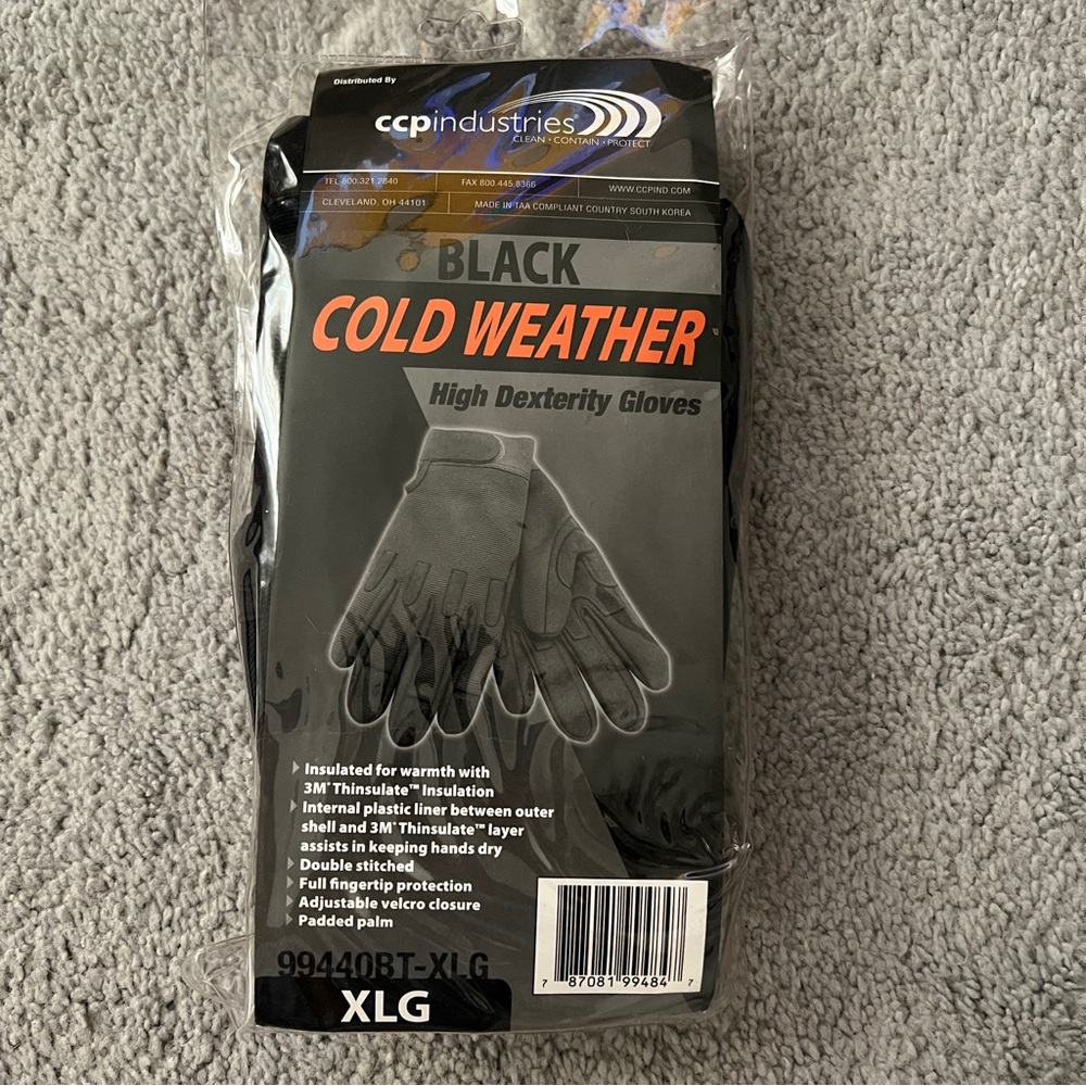 CCPindustries Black Cold Weather High Dexterity Gloves XLG NEW